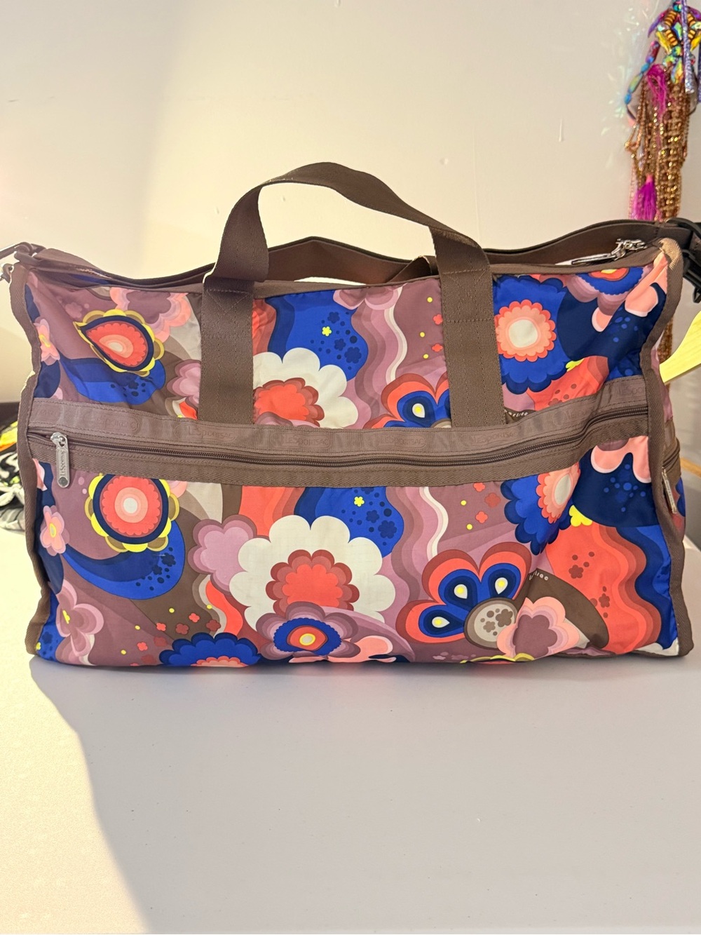 Lesportsac Floral Print Travel Duffel Baby Bag - Brown, Blue & Pink
